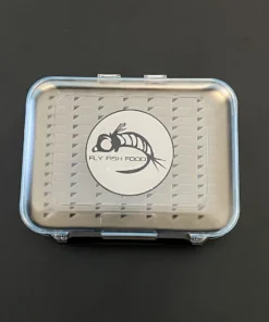Adamsbuilt FLY FISH FOOD LOGO FLY BOX, CLEAR DOUBLE SIDED - MED, NYMPH FOAM
