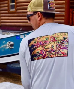 Abby Paffrath Clothing & Logo Gear Art 4 All Golden Trout Sun Shirt With Fly Fish Food Logo