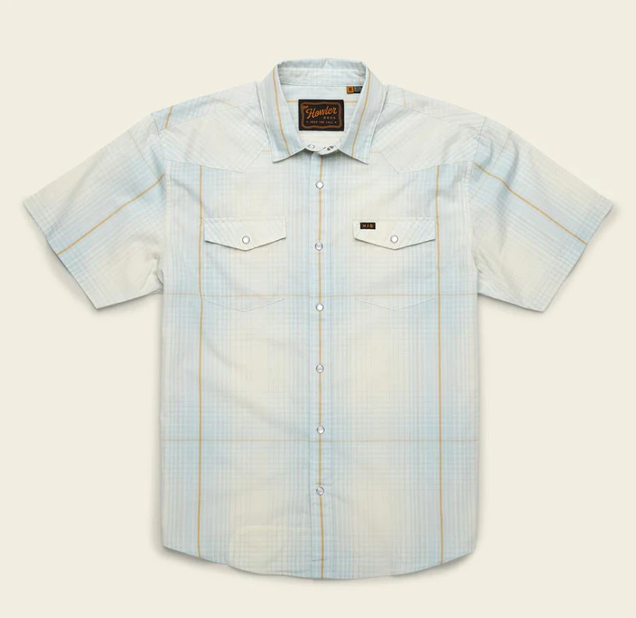 Howler Brothers Howler Bros. H Bar B Snapshirt Roberts Plaid - Cloud Blue Clothing & Logo Gear 3 Howler Brothers Howler Bros. H Bar B Snapshirt Roberts Plaid - Cloud Blue Clothing & Logo Gear